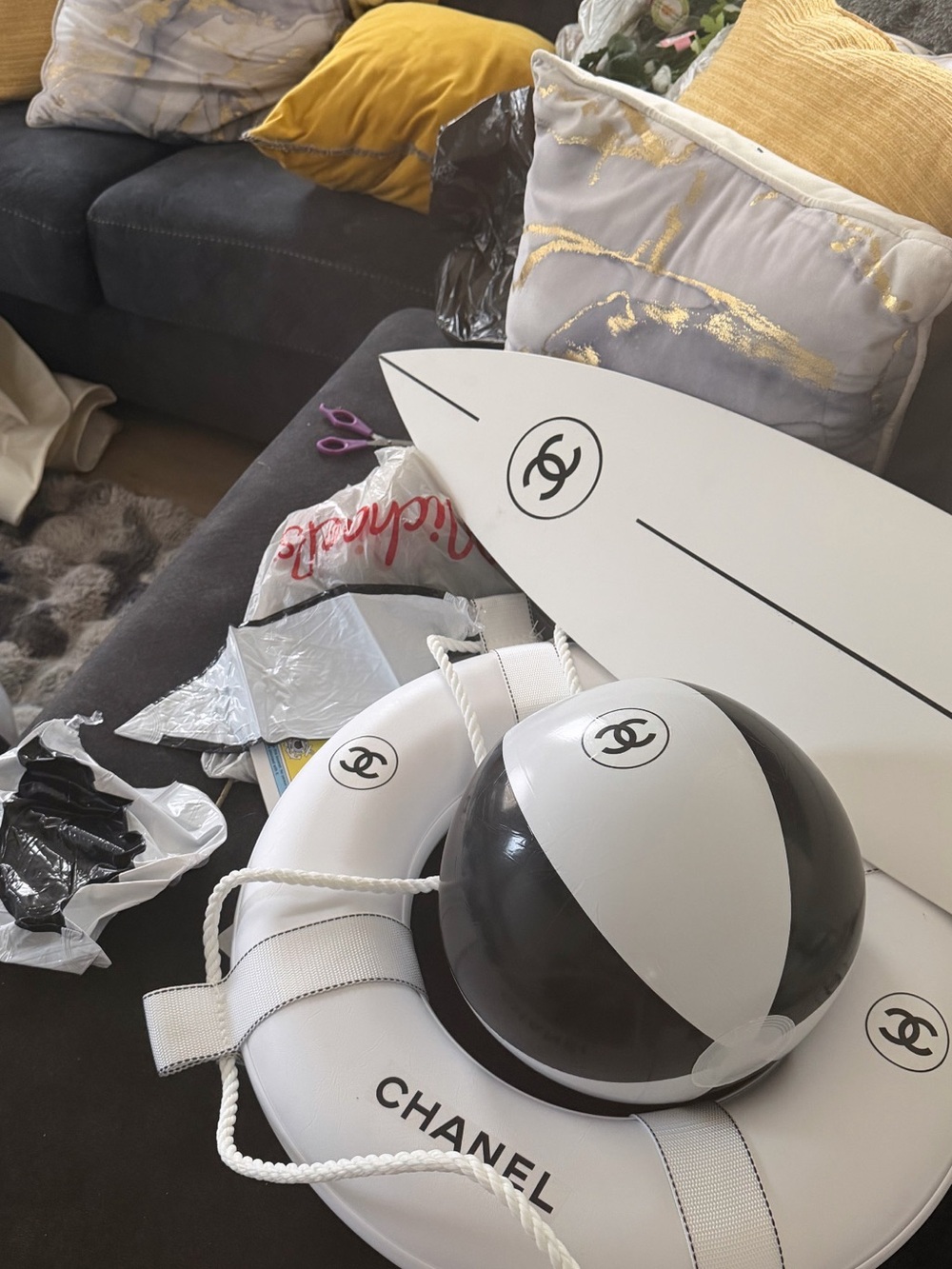 CHANEL Beach Equipment Lifeguard Ring Bouy Set with Designer Surfboard